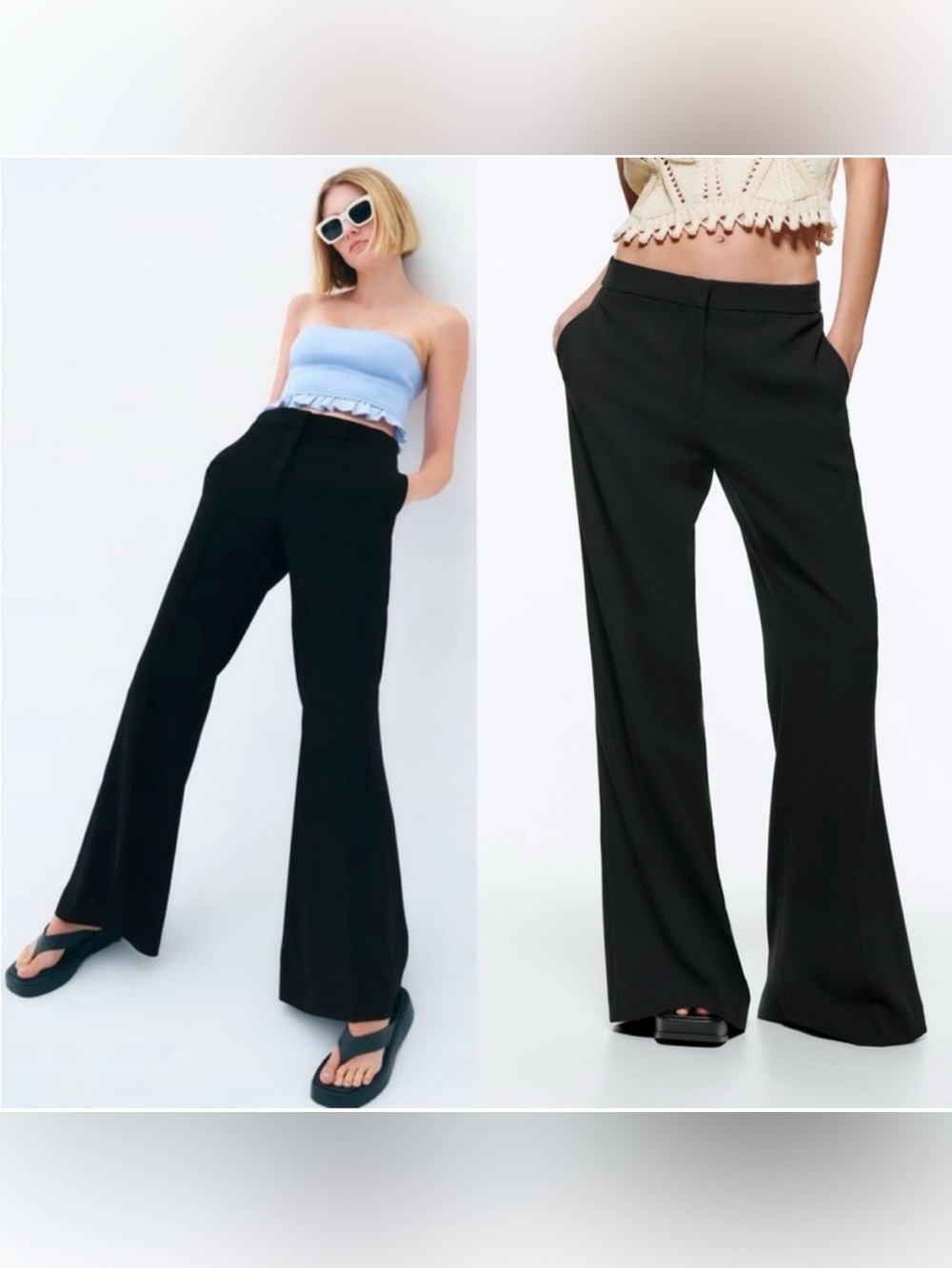 Zara Black Wide-Leg Flare Women's Pantsuit Tailored Trousers Size XS
